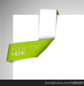 Vector green and white Paper origami ribbon / bookmark