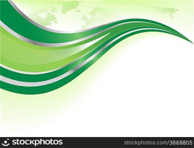 ""Vector green background with world map; clip-art""