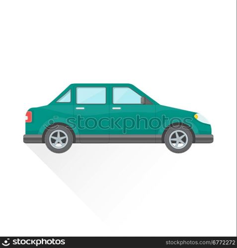 vector green blue color flat design four-door sedan body type vehicle illustration isolated white background long shadow&#xA;