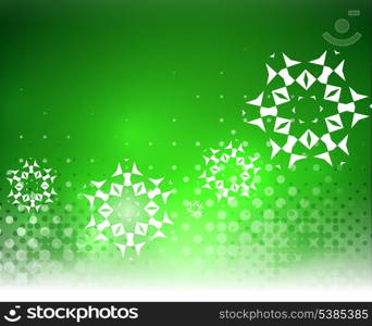 Vector green Christmas card bokeh and snowflakes