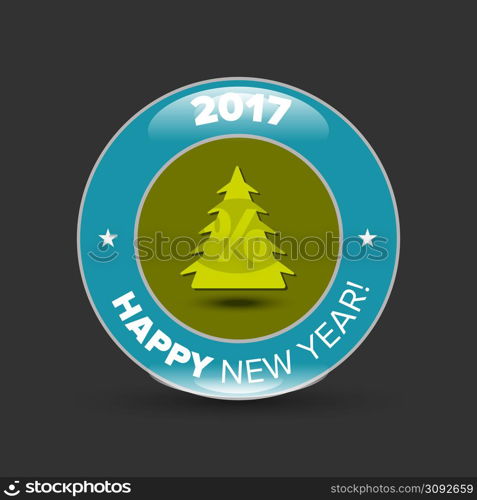 Vector green christmas tree badge with shadow on white background. Vector christmas tree badge