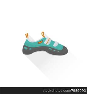 vector green color climbing shoes flat design colored isolated illustration on white background with shadow &#xA;