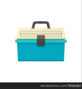 vector green cyan color flat design fishing tackle box transparency yellow top isolated illustration white background&#xA;