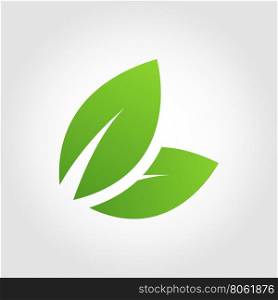 Vector green eco leaf icon.. Vector green eco leaf icon on grey bacground. Flat leaves icon