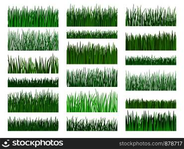 Vector green grass. Grass border horizontal seamless pattern isolated on white background. Grass border horizontal seamless pattern