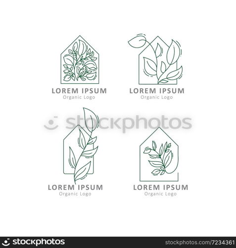 Vector Green house logo templates. Set of conceptual icons for hotel, real estate firm, eco friendly smart houses, cottages.. Vector Green house logo templates. Set of conceptual icons for hotel, real estate firm, eco friendly smart houses, cottages