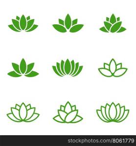 Vector green lotus icons set on white background. . Vector green lotus icons set on white background. Lotus plant. Lotus flower