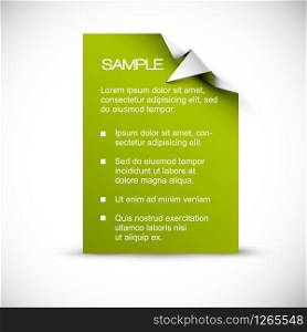 Vector Green Paper card (template) with origami white corner as an arrow pointing to the content
