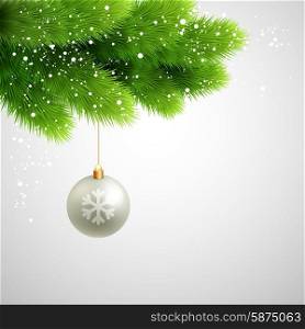 Vector Green Pine branches with white ball.. Vector Green Pine branches with white ball. Christmas tree decoration.