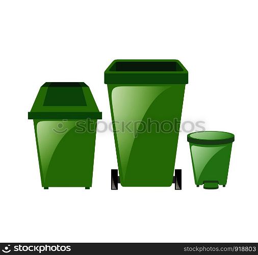 Vector Green Recycle Bin for Trash and Garbage Isolated on White Background