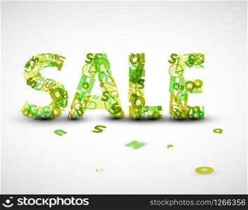 Vector green sale label made from various letters