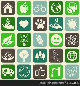 Vector green seamless pattern with ecology signs and symbols