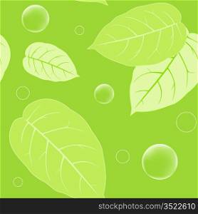 vector green seamless pattern with leaves and bubbles
