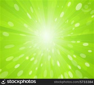 Vector Green sunny rays background. Spring sunbeam