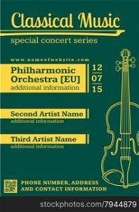 vector green yellow monochrome classical music concert fiddle flyer template minimal design&#xA;