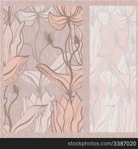 vector greeting card on seamless grunge background with seamless floral ornament in beige, clipping masks