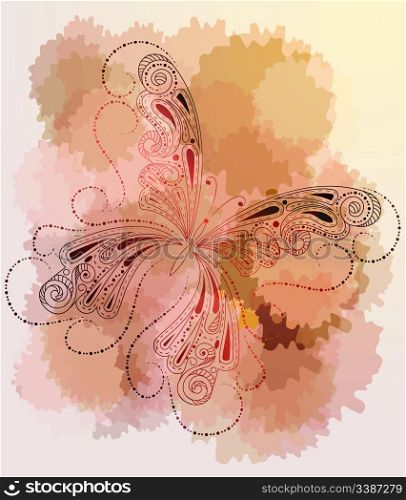 vector greeting card with butterfly, abstract spots, and place for your text, eps10