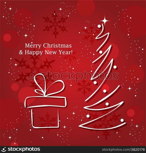 vector greeting card with christmas tree