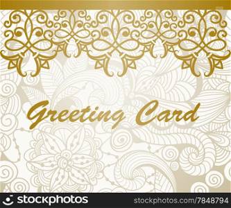 vector greeting card with golden floral border, Brush Script Std Medium font, fully editable eps 10 file
