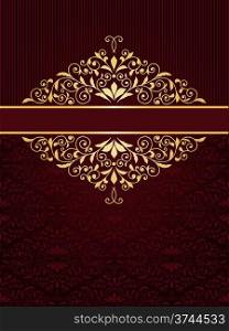 Vector greeting card with golden frame in vintge seamless pattern, seamless pattern in swatch menu