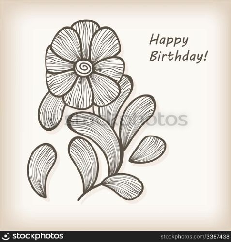 vector greeting card with hand drawn abstract flower