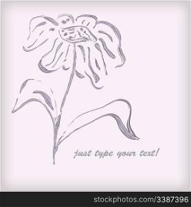 vector greeting card with hand drawn flower, place for your text