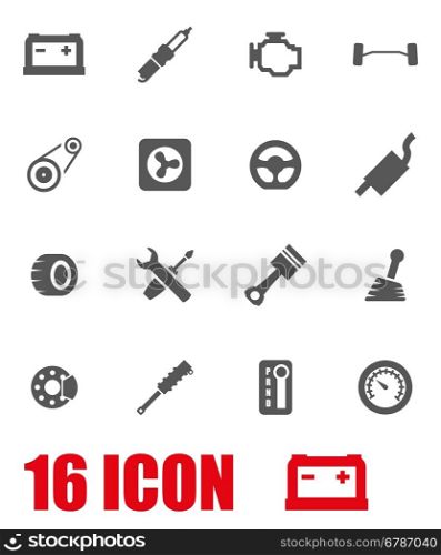 Vector grey car parts icon set. Vector grey car parts icon set on white background