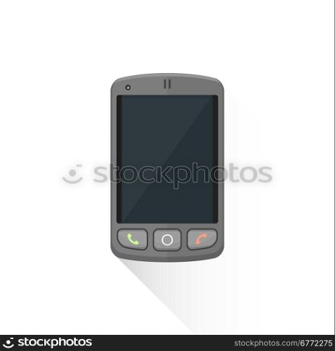 vector grey color flat design classic sensor smartphone with buttons illustration isolated white background long shadow&#xA;