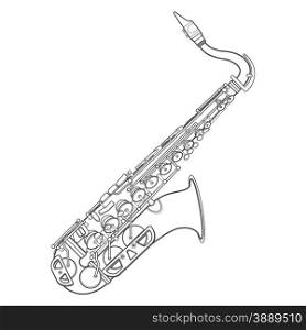 vector grey color outline brass alto saxophone technical illustration white background&#xA;