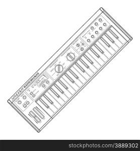 vector grey color outline piano roll analog synthesizer faders buttons knobs display white background &#xA;