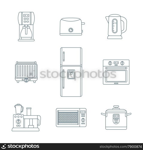 vector grey color outline various kitchen electric devices gadgets icons set&#xA;