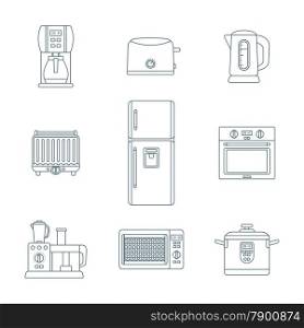 vector grey color outline various kitchen electric devices gadgets icons set&#xA;