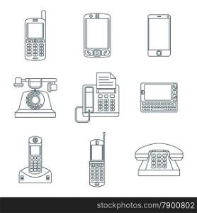 vector grey color outline various telephones gadgets devices icons set&#xA;