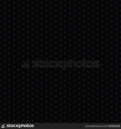 vector grey contour monochrome sacred geometry squared flower of life seamless pattern black background. squared flower of life geometry pattern