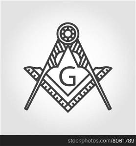 Vector grey masonic freemasonry emblem icon on grey background. Masonic square compass God symbol. Trendy alchemy element. Religion philosophy, spirituality, occultism, chemistry, science, magic