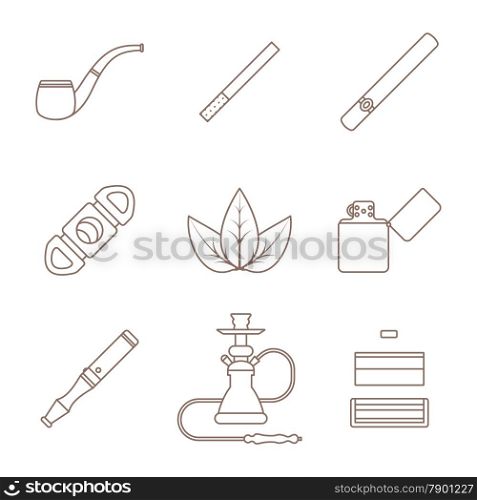 vector grey outline various tobacco goods accessories icons set white background&#xA;