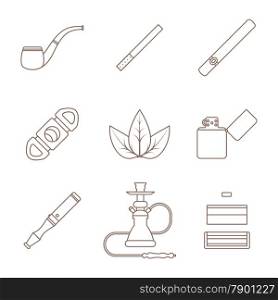 vector grey outline various tobacco goods accessories icons set white background&#xA;