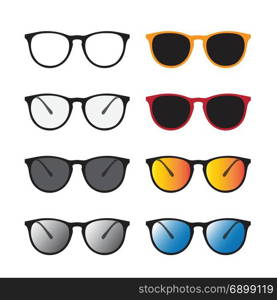 Vector group of an glasses and sunglasses isolated on white background. Glasses icon.