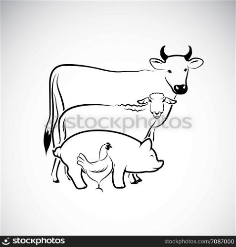Vector group of animal farm design on white background., Cow, Sheep,Pig,Chicken. Logo Animal. Easy editable layered vector illustration. Animal farm icon.