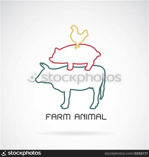 Vector group of animal farm label - cow,pig,chicken