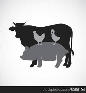 Vector group of animal farm label - cow,pig,chicken,duck