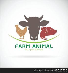 Vector group of animal farm label., Cow, pig, chicken. Logo Animal.