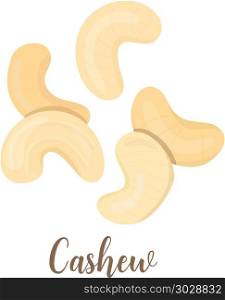 Vector group of cashew nuts isolated on white background Abstract vector illustration whole ripe white and brown cashew. Vector group of cashew nuts isolated on white background Abstract vector illustration whole ripe white and brown cashew nuts, For tag, label, food design, logo, cooking, cosmetics, menu, health care