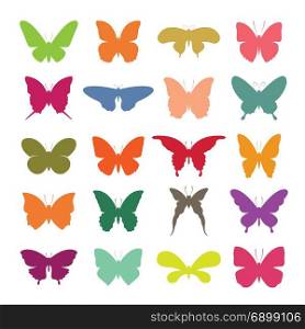 Vector group of colorful butterfly on white background. Butterfly icon. Insect.