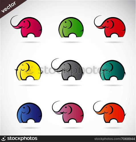 Vector group of colorful elephant on white background