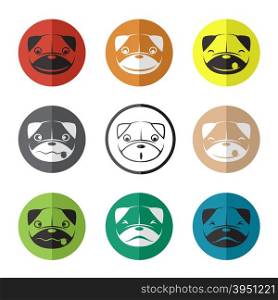 Vector group of dog face in the circle on white background