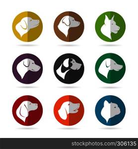 Vector group of dog in the circle on white background