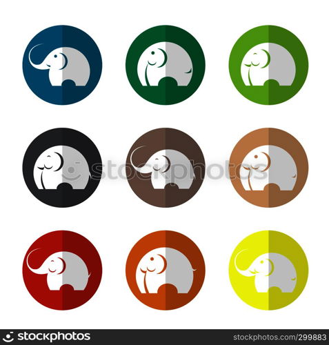 Vector group of elephant in the circle on white background