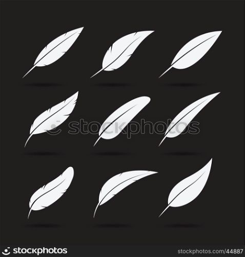 Vector group of feather on white background. Feather Icon.