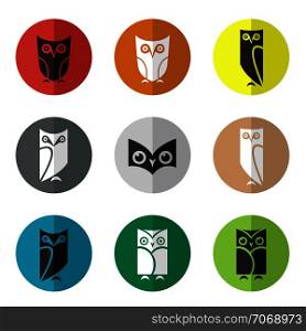 Vector group of owl in the circle on white background